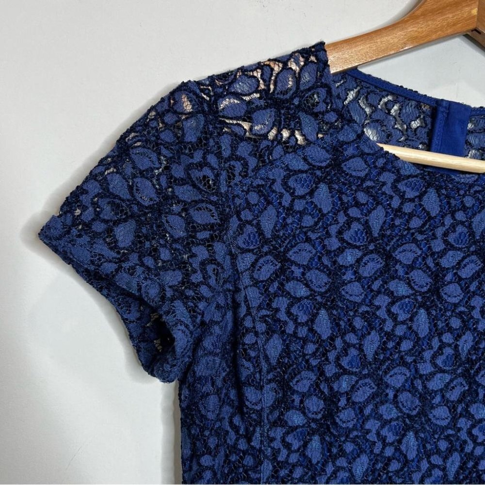 Aritzia Talula Womens Size 4 Navy Blue Lace Short Sleeve Mini Dress Semi Sheer - Picture 4 of 12